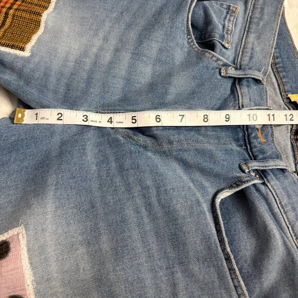 Mens Povrich Patchwork Distressed Skinny Jeans W/Plaid & Leopard Details Size 32 - Picture 9 of 11